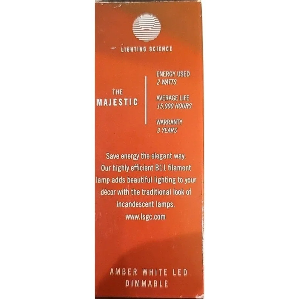 Lighting Science brand The‎ Majestic Amber B11 Filament LED Pack of 3